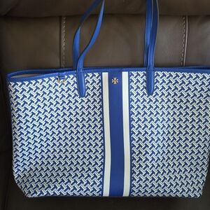 Tory Burch Blue and White Geometric Tote